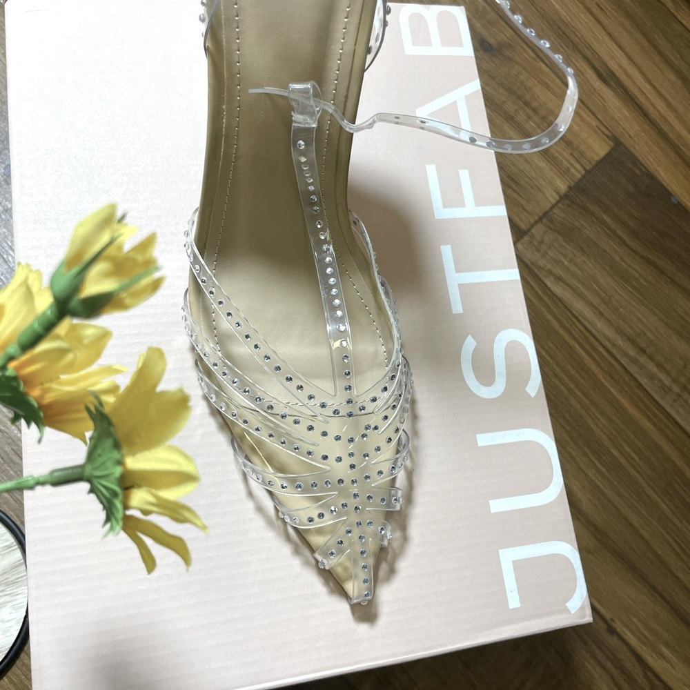 **BRAND NEW in box JUST FAB Blingy Clear Heels** SZ 11